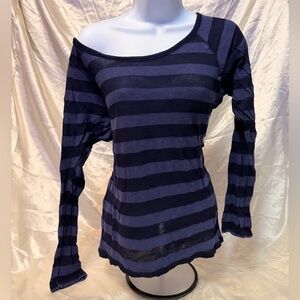 Double Blue Striped Versatile Off-Shoulder Long Sleeve Top